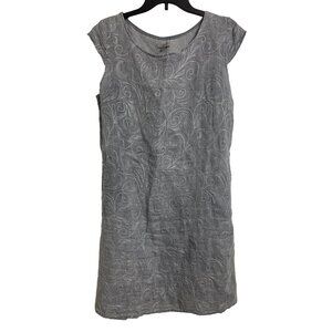 lina tomei linen dress Lina Tomei Linen Dress Sz S Blue Beaded Embellished Neckline Sleeveless ITALIAN